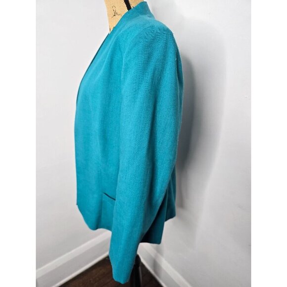 Vintage Blue Open Front Linen Blend Career Blazer - Picture 2 of 15